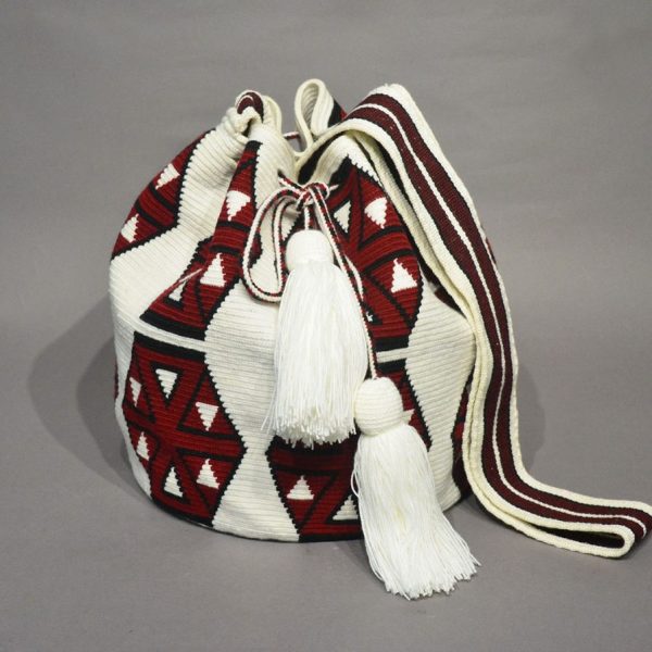 Mochila Wayúu blanco y rojo